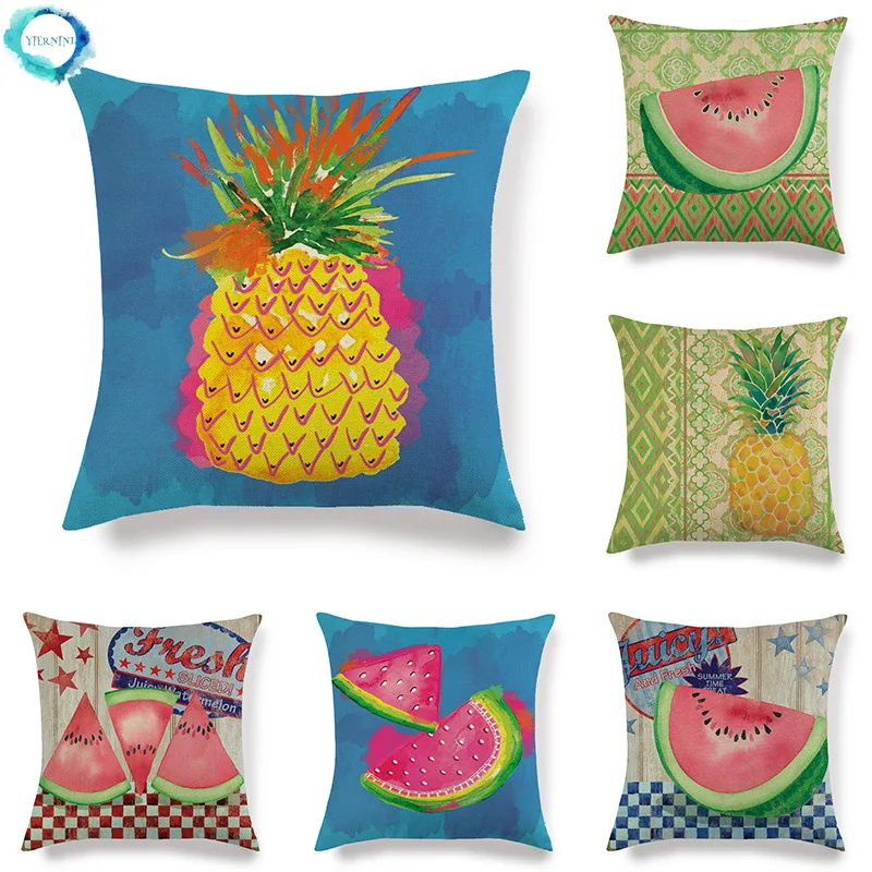 

Fruits Cotton Linen Cushion Cover Watermelon Pineapple Banana Printed Throw Pillow Cover Decorative for Sofa Couch 45X45CM