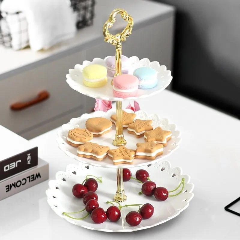 

Three Layer Cake Fruit Vegetable Dessert Rack Celebration Party Wedding Display Cake Plate Stand Baking Supplie