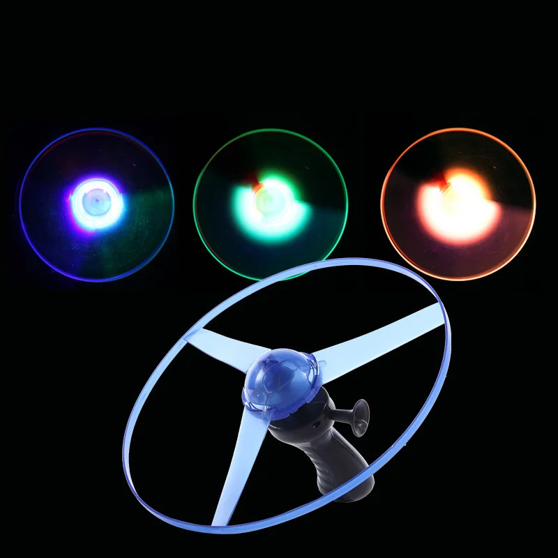 

2021 Fun outdoor sports pull line saucer toys LED lighting UFO parent-child kids interaction Creative 7 color spin-off wholesale
