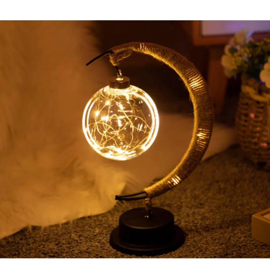 Светодиодный светильник в виде Луны из пеньковой веревки железный арт Шариковая