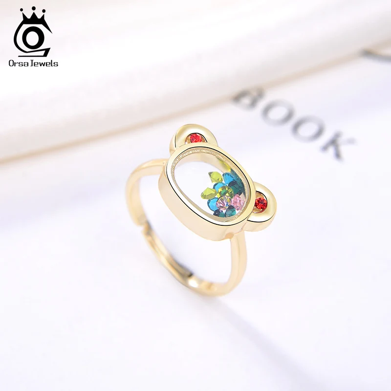 ORSA JEWELS для девочек 14K настоящее 925 пробы Серебряное регулируемое кольцо медведя с
