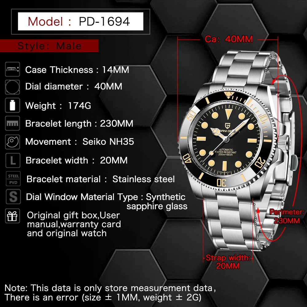 PAGANI Дизайн ультра светящиеся ретро Роскошные мужские часы с сапфировым стеклом