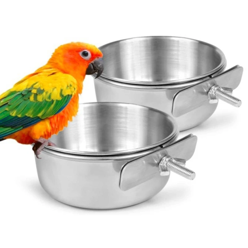 

Stainless Steel Bird Feeder Set Parrot Feeding Dish Cups Food Water Bowls Bird Food Holder for Cages Small Animals Feeding Coop