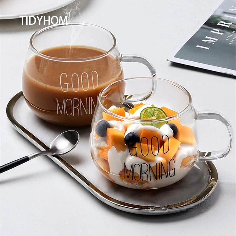 

Nordic Kitchen Restaurant Transparent Creative Glass Coffee Cup Tea Breakfast Milk Dessert Drink Single Layer Glass With Handle