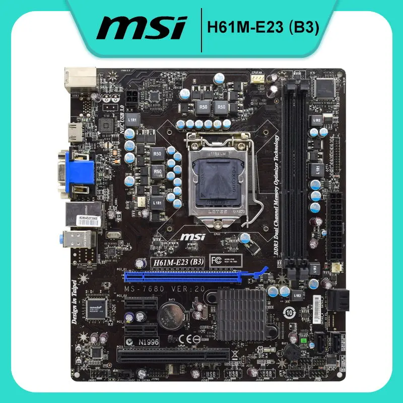 

MSI H61M-E23 (B3) Motherboard 1155 Motherboard DDR3 16GB 1333MHz Intel H61 H61M LGA 1155 PCI-E X16 DVI HDMI SATA II Micro ATX