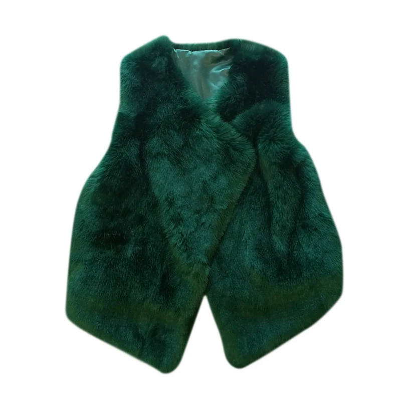

2020 autumn winter women elegant green faux fur vests sleeveless loose fake rabbit fur jackets A302