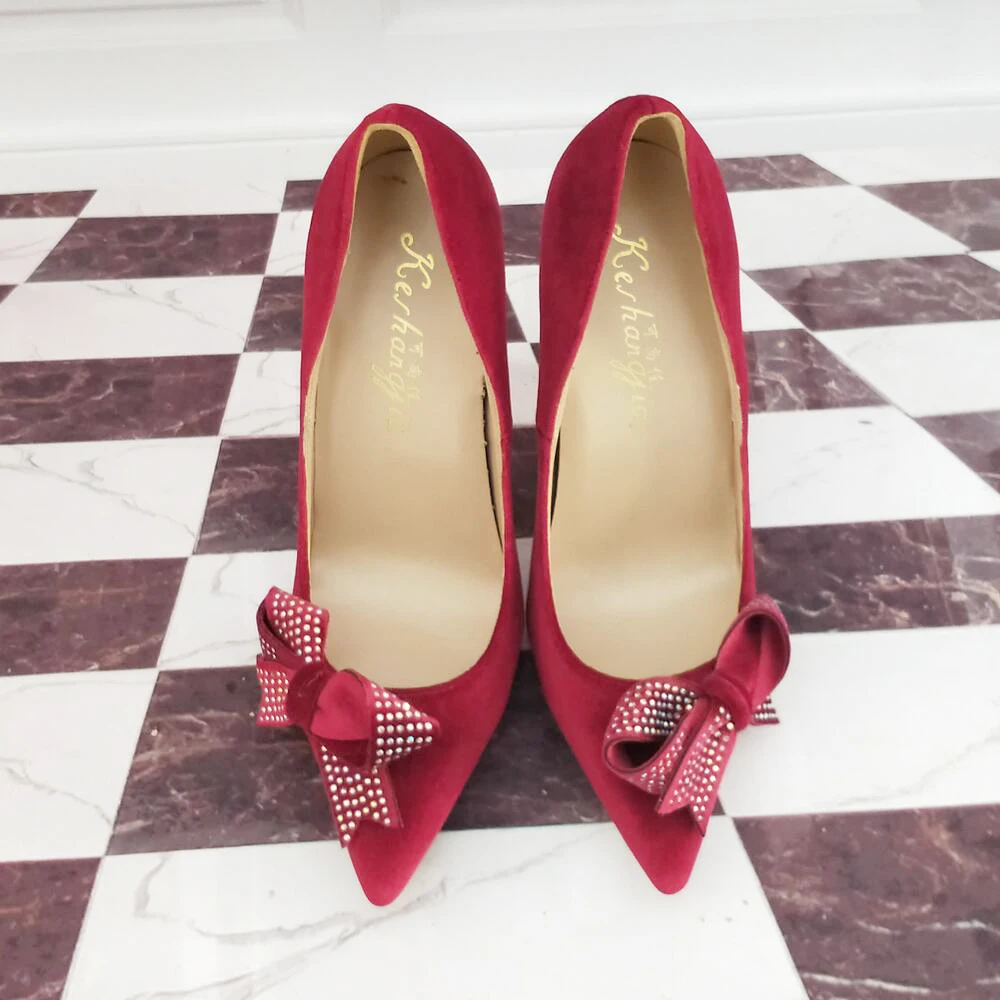 Соблазнительные красные туфли на высоком каблуке 10 см 12 с бантом банкетные