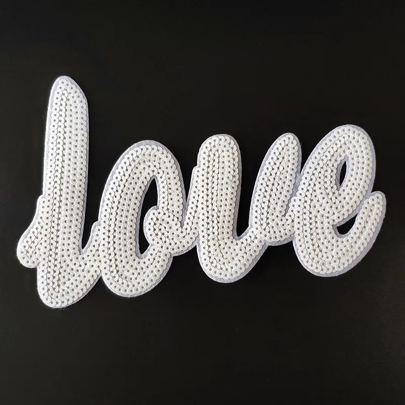

Large LOVE Letters Patch Clothes Stickers White Black Sequins Biker Badge Iron On Patches For Clothing Strange Things Christmas