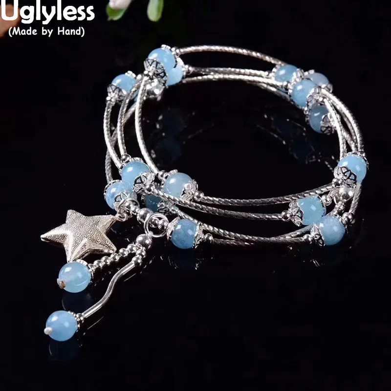 Uglyless натуральный Амазонит голубые драгоценные камни Браслеты Для женщин вставку