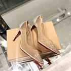2022 женские туфли на высоком каблуке с острым носком, сетчатые туфли-лодочки на шпильке с перламутровым вырезом, сексуальные прозрачные туфли Стразы