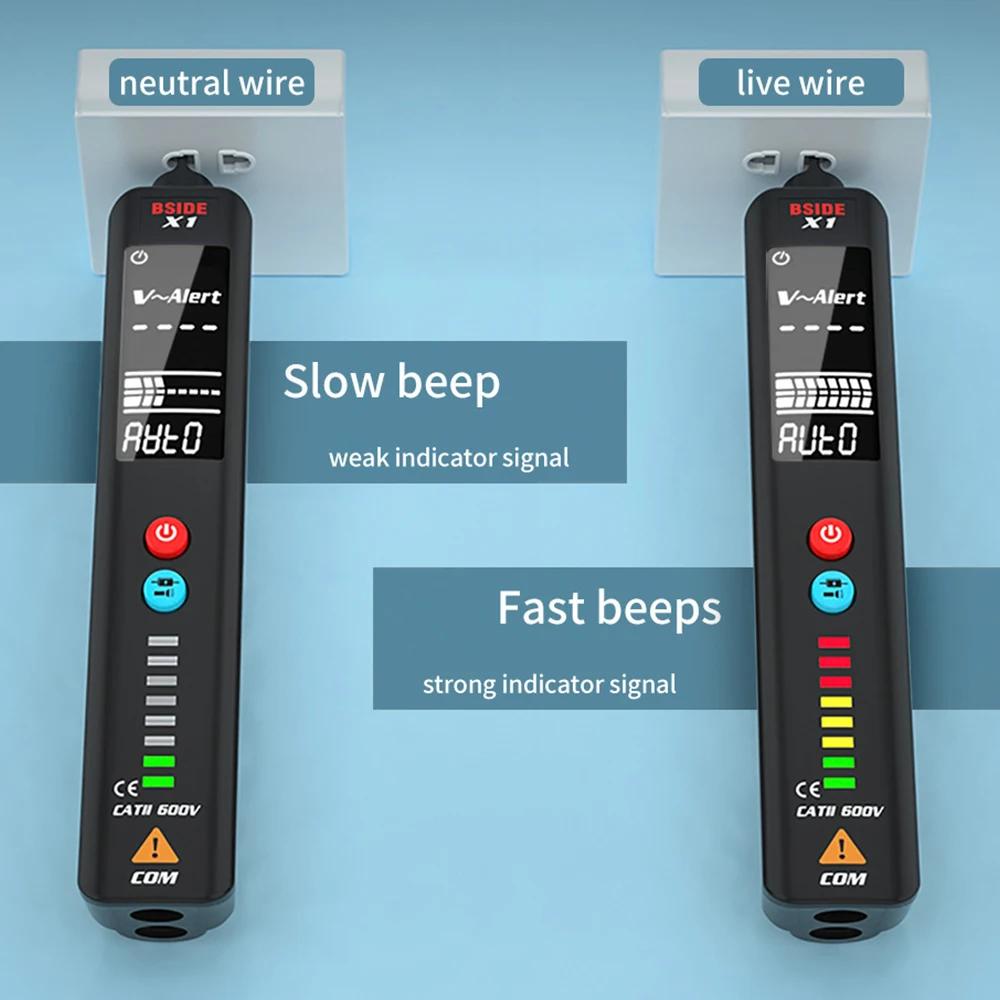 BSIDE Напряжение тестер большой ЖК дисплей живые козы/нейтральный провод проверить