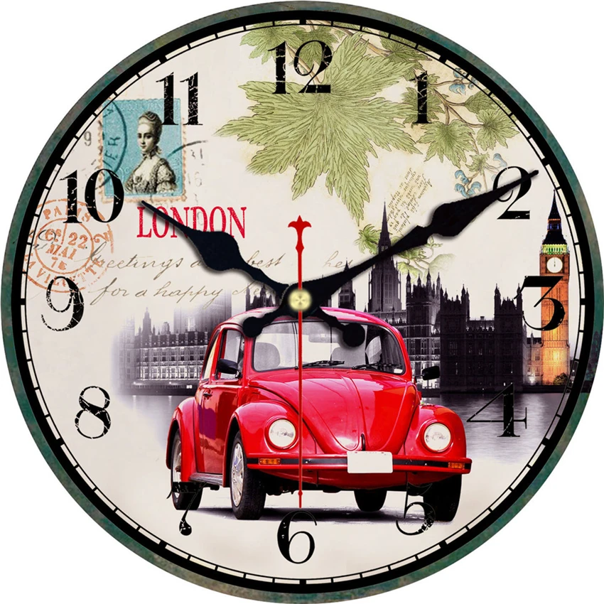 12 Inch Vintage Rustic Round Wall Clock I Love Uk Flag British Union Jack Retro Home Dec Non Ticking | Дом и сад