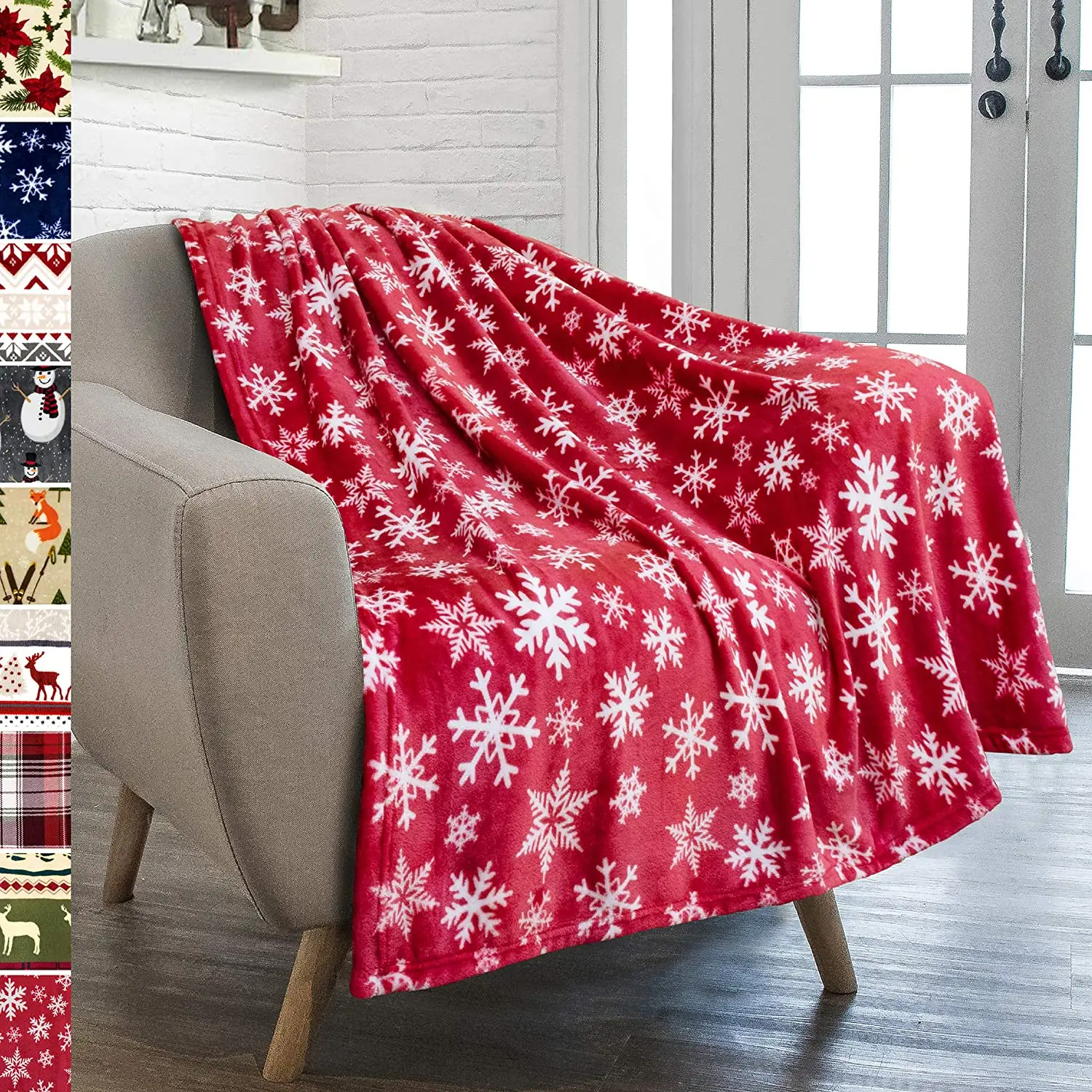 

Weihnachten Decke Rote Schneeflocke Weihnachten Fleece Decke Weichen Plüsch Warme Winter Kabine Werfen (Rot/Weiß Schneeflocke)