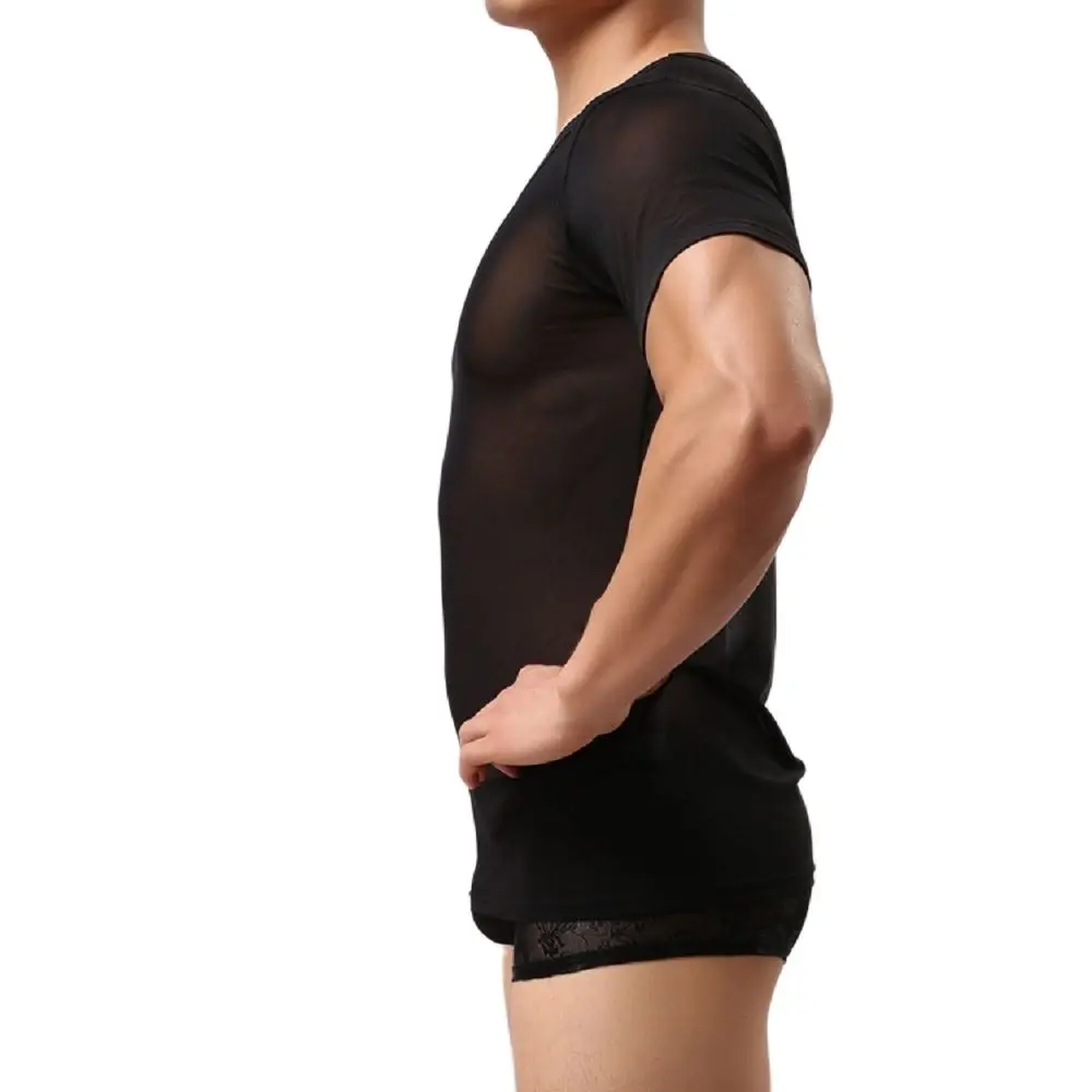 Мужская прозрачная Сетчатая футболка с коротким рукавом привлекательная