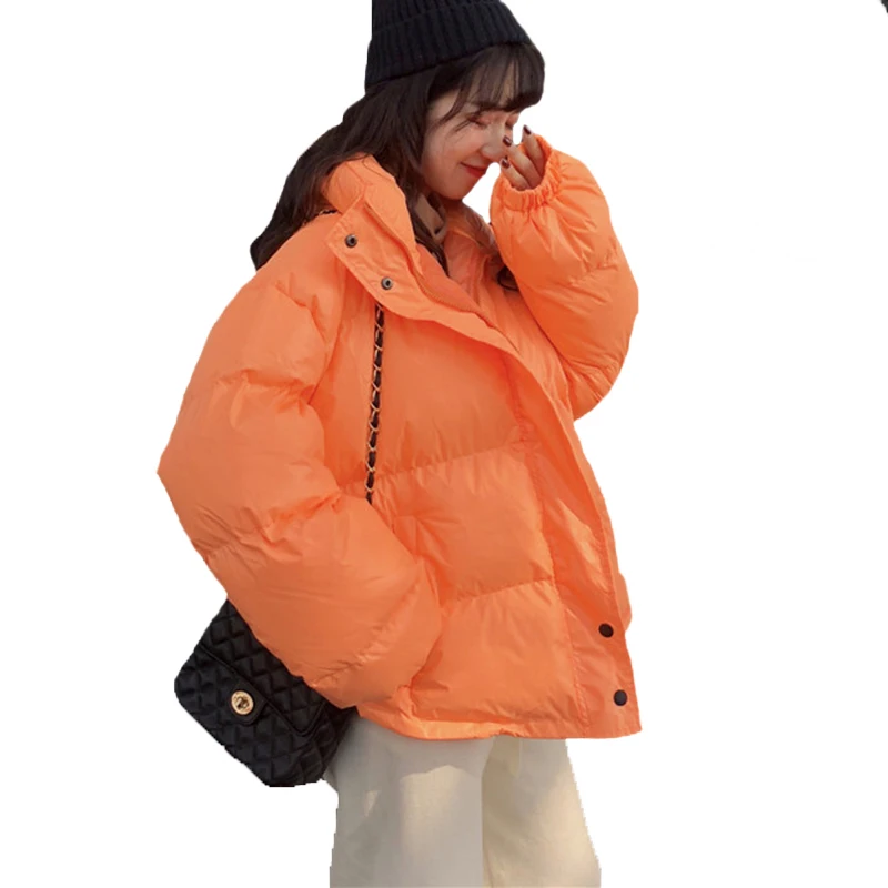 

Bright Stand Padded Jacket Solid Colors Cotton Coat Parka Warm Thick Women Collar Loose Parkas Outwear Winter Style Short