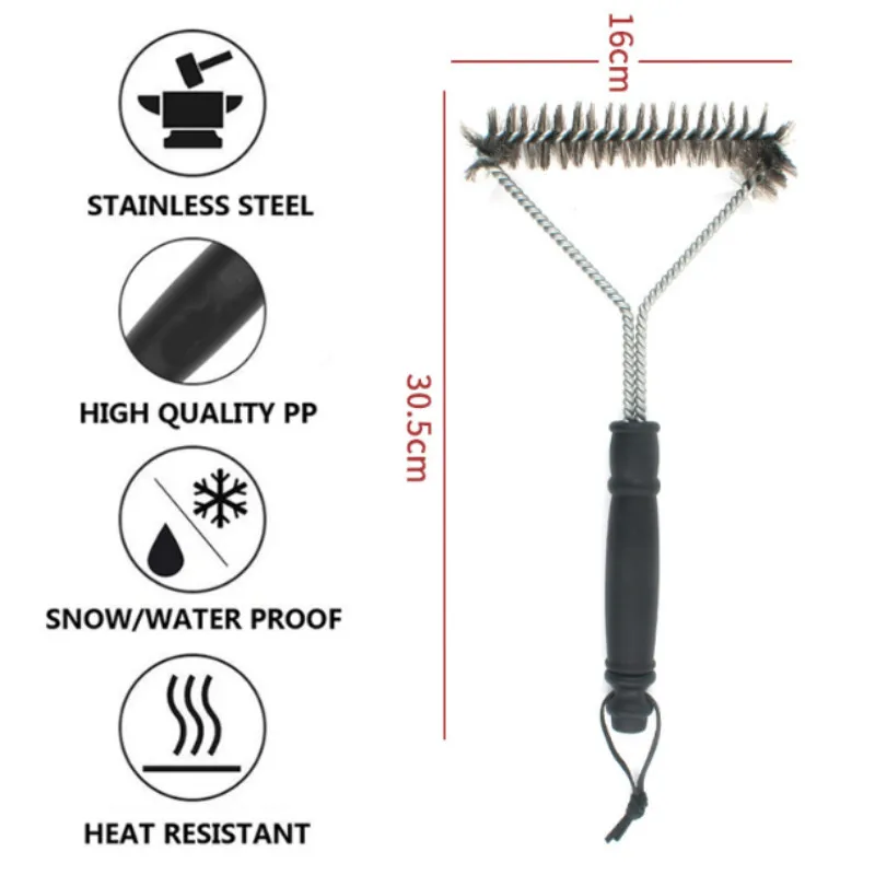 BBQ Grill Steel Wire Cleaning Brush Stainless Long Handle Y-shaped Curling Outdoor Barbecue Gear Camp Cooking Supplies | Спорт и