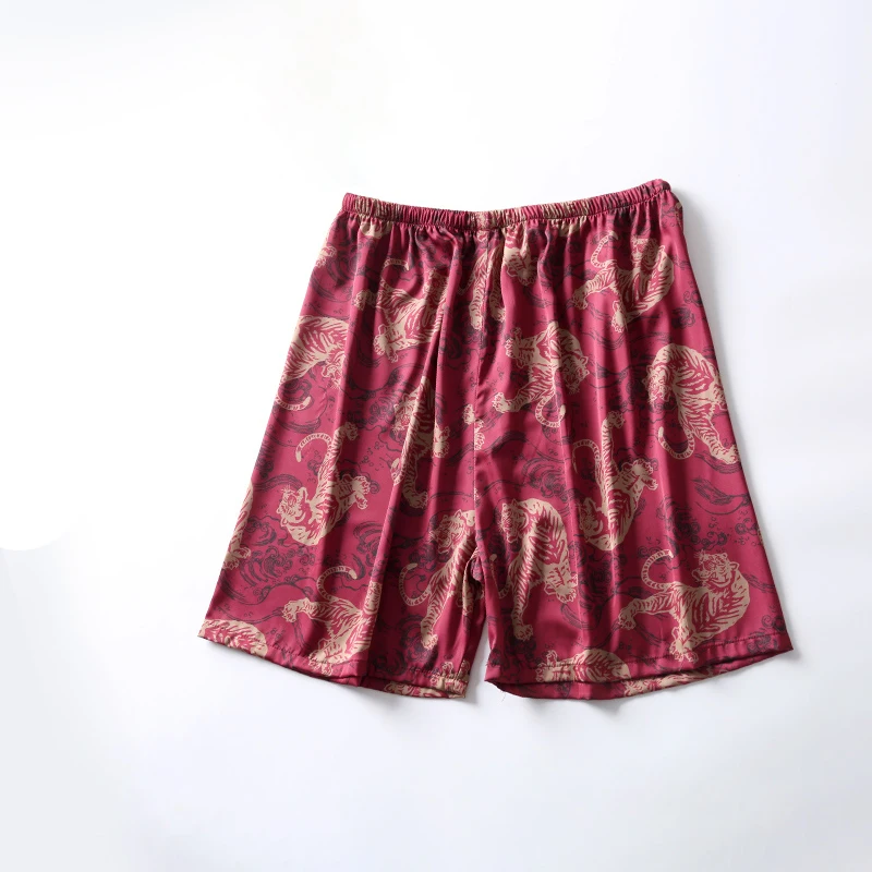 shorts 5 Атласная Ночная рубашка мужской летний тонкий купальный халат Тигр Ночная рубашка свободный Свадебный халат шелковистый длинный рукав Sleeprobe размера плюс домашняя одежда - Цвет: shorts 5
