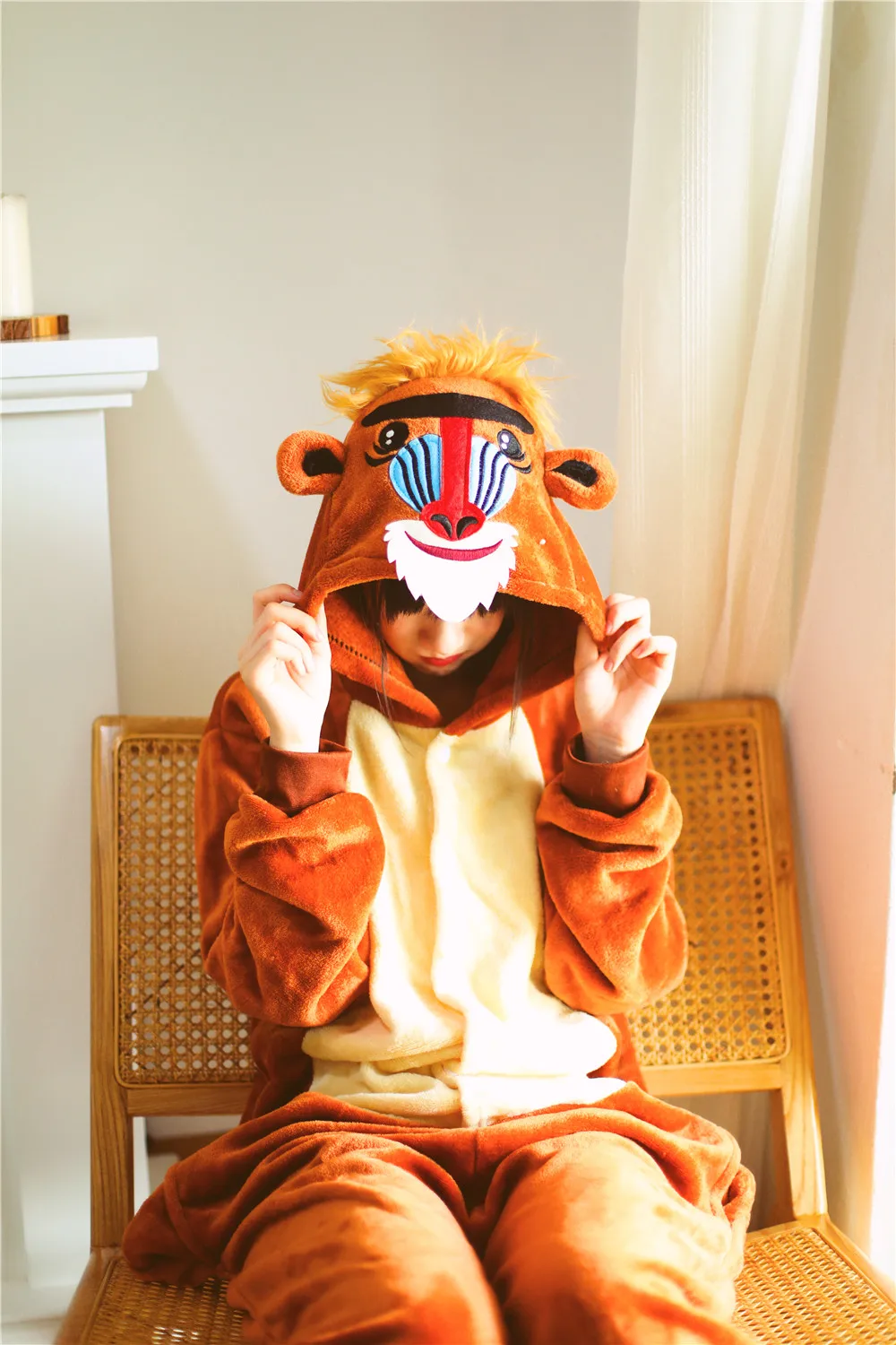 Новейшая модель Для женщин Kigurumi Пижама с павианом комплекты из фланели Милая