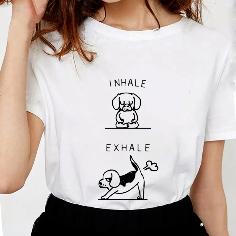 Забавные футболки с принтом животных женские выдох Kawaii мягкие хлопковые белые