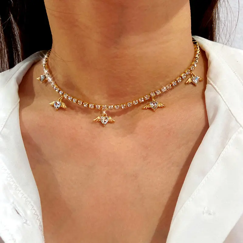 JJFOUCS трендовая Новинка кулон с блестящим кристаллом в форме сердца и крыльев