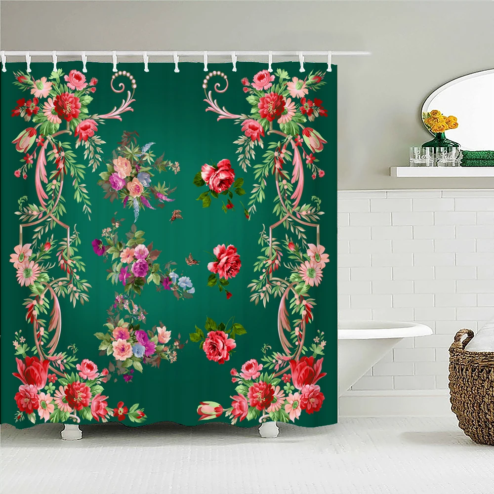 

Водонепроницаемая занавеска для ванной из полиэстера, с цветами тюльпанов, розами и деревьями