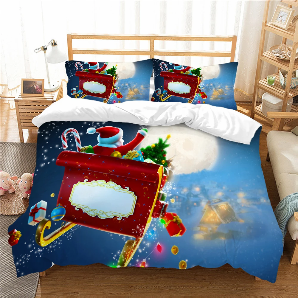 

3D Bedding Set Christmas Polyester Bedclothes Queen Size Duvet Cover Festival Bed Gift for Kids Adult Decoration