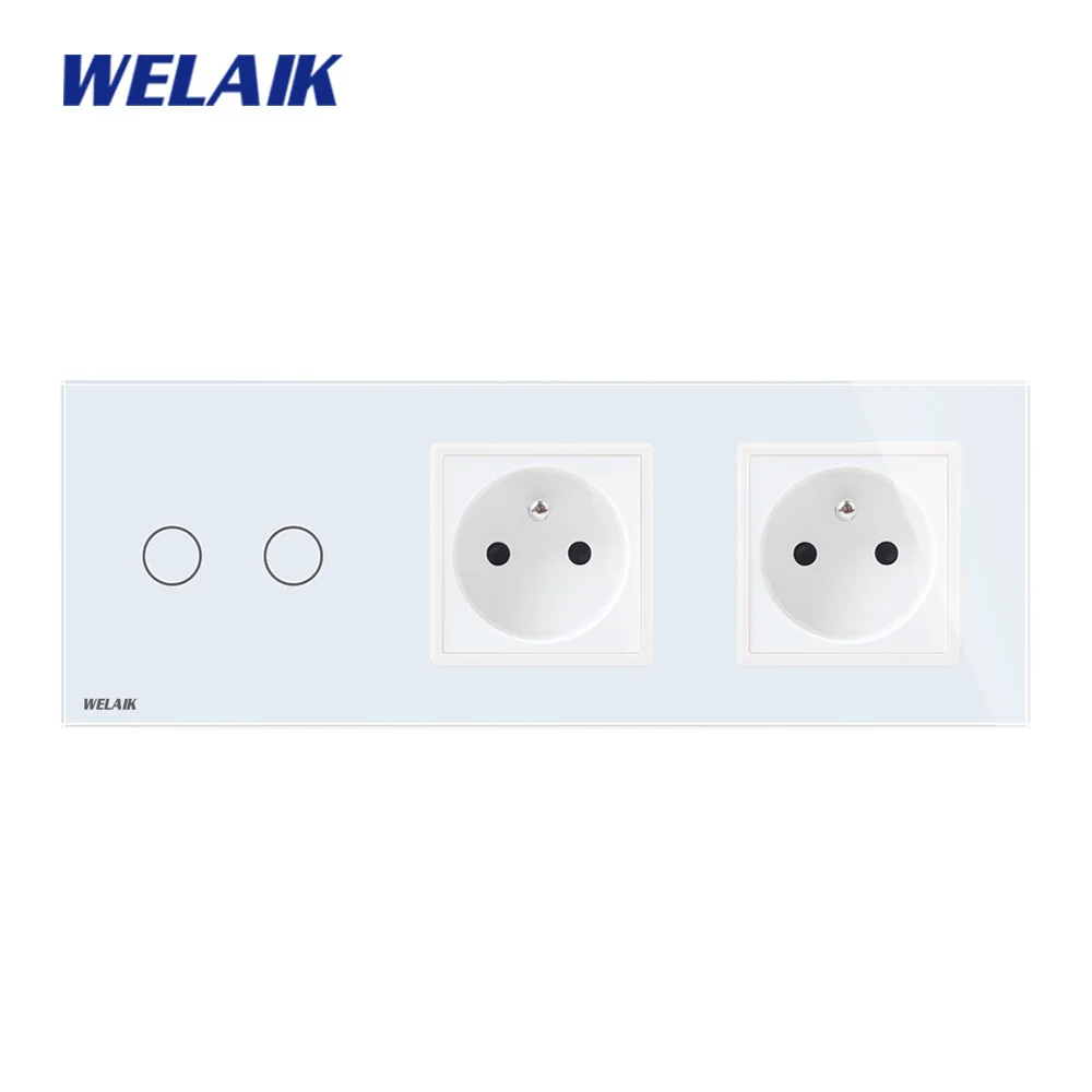 WELAIK 3 кадра Кристалл Стекло Панель настенный выключатель Франции сенсорный выключатель Франции розетки 2gang1way AC110~ 250 В A39218F8FCW /B