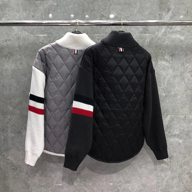 TB THOM Coats Winter Fashion Brand Men's Jacket Classic RWB Stripe Diamond Lattice Turtleneck Cotton-Padded Pullovers Jackets