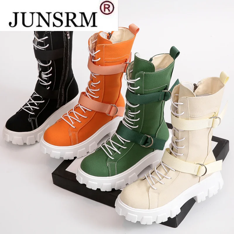 Женские сапоги до середины икры осенне-зимние из искусственной кожи в стиле панк