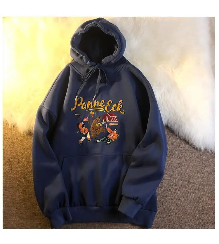 

Embroidery Bear Fleece Sweatshirts Hoodies 2021 Mens Harajuku Hip Hop Casual Pullover Hooded Fashion Tops