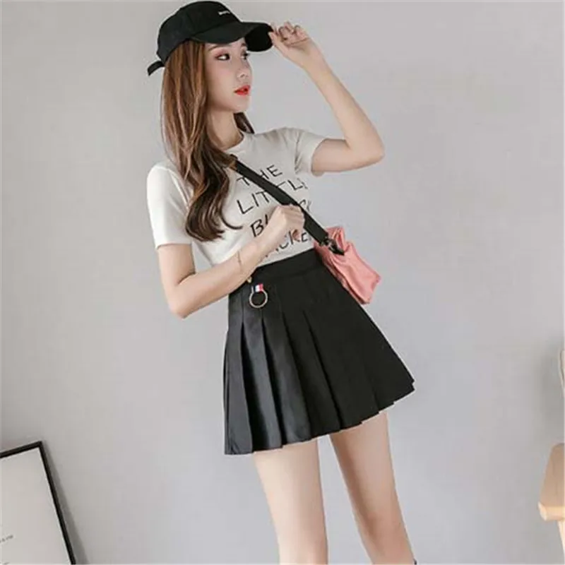 

Женская мини-юбка, женские юбки, Женская юбка, Женская юбка размера плюс, однотонная плиссированная юбка с кольцами и высокой талией