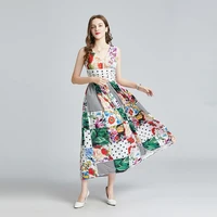 2021 new summer fashion designer vacation midi dress women v neck multicolor floral print peplum party elegant seleevless dress