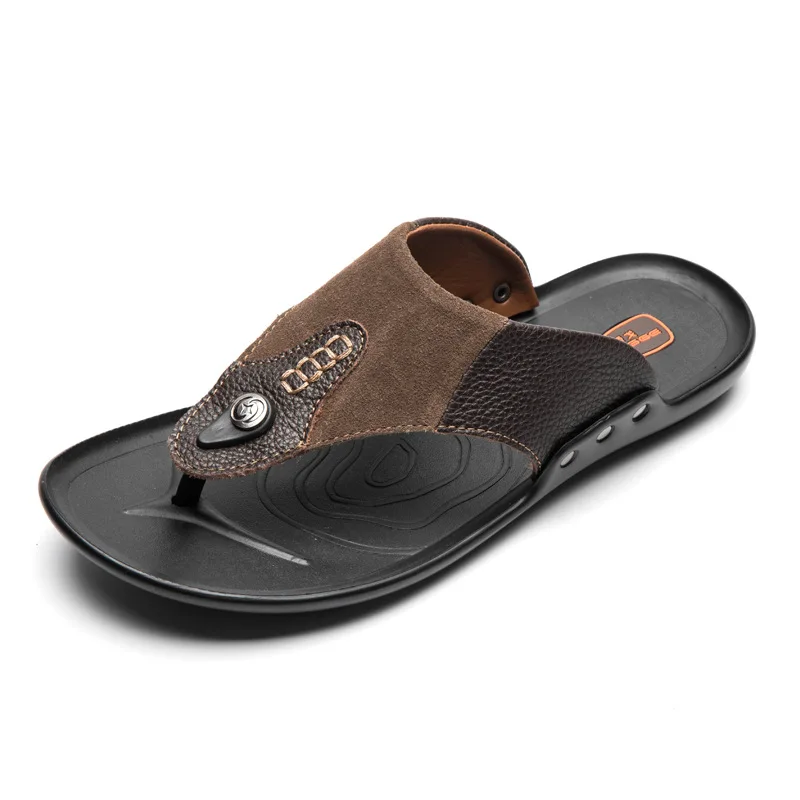 Летние мужские тапочки уличная одежда повседневные вьетнамки из натуральной