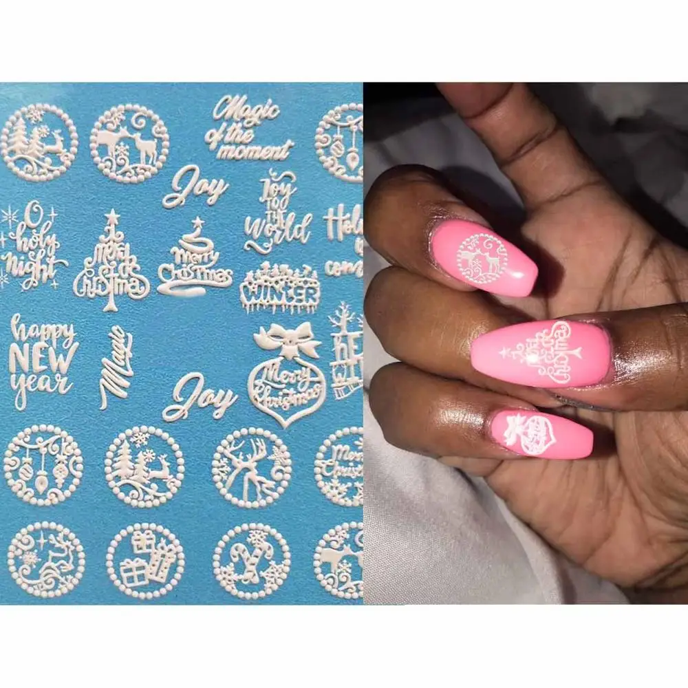 29 1pc 3D Acrylic Engraved Nail Sticker Embossed Cute Kitten Alarm Clock Snowflakes Water Decals Empaistic Nail Water Slide Decals - Цвет: 29