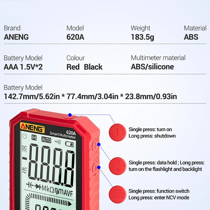 

Large Screen Auto-Range Digital Multimeter True-RMS Voltage Current Ohm Capacitance Continuity Temp Frequency Diode Test