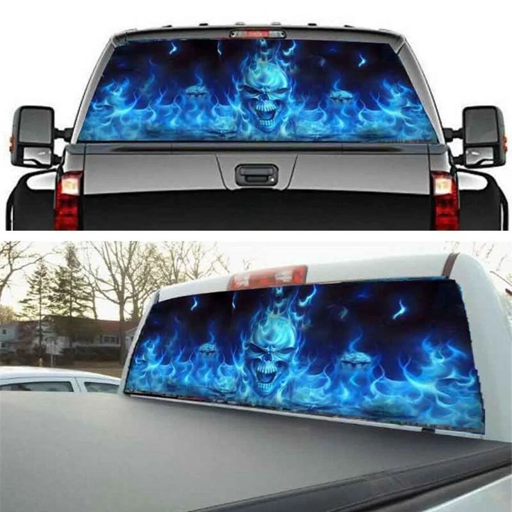 

Useful Car Sticker 1 Pcs 147x46cm Blue Flaming Parts SUV Skull Sticker