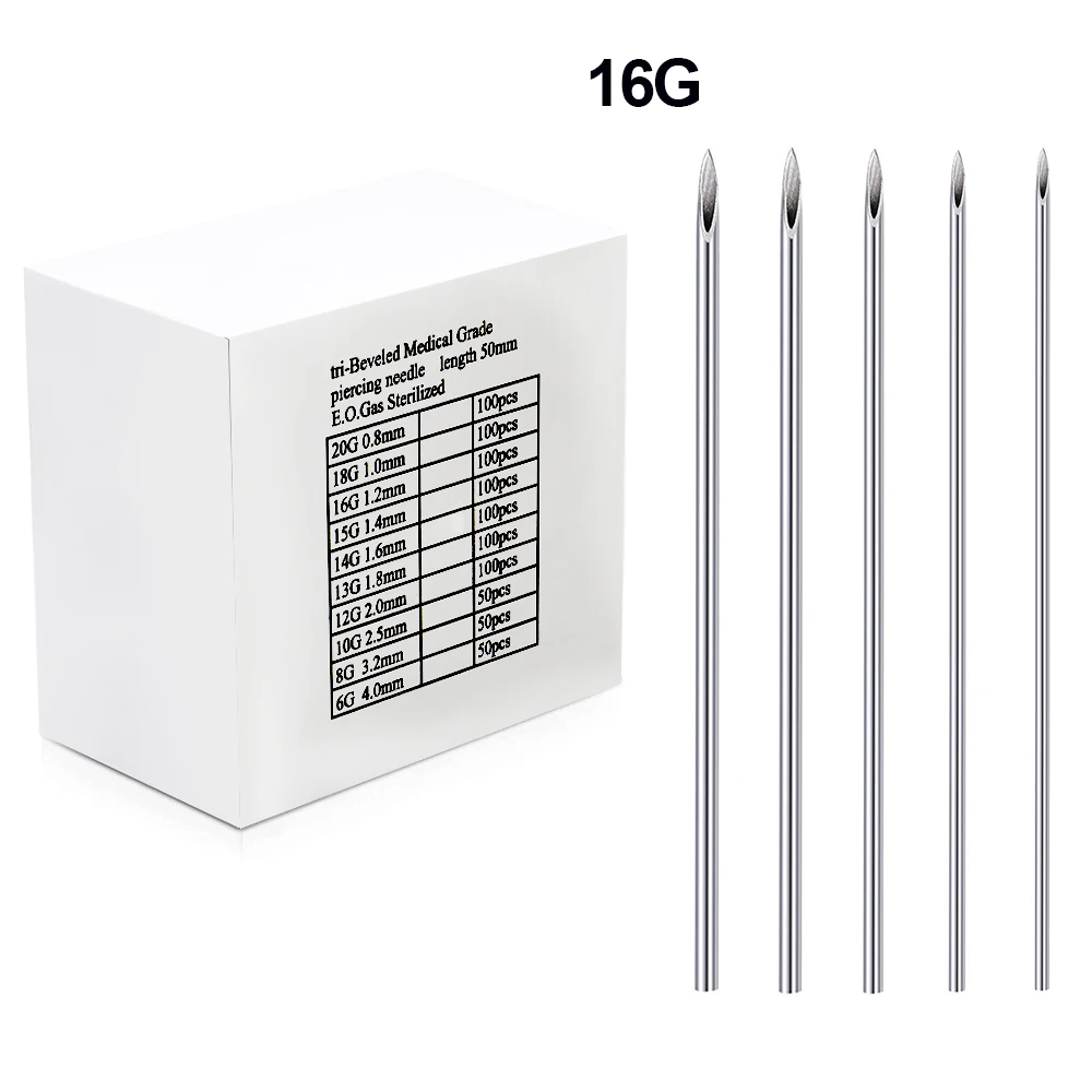 

PEPAX 100PCS 16G Disposable Tattoo Sterile Body Piercing Needles for Ear Nose Navel Nipple