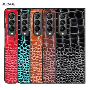 business crocodile pattern leather phone case for samsung galaxy z fold 3 5g shockproof hard back cover for samsung z fold3 capa free global shipping