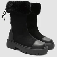 womens winter ankle boots back lace up high platform shoes ladies snow boot with fur suede chunky black warm bootie waterproof