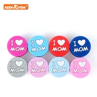 keepgrow 10pcs i love mom silicone beads baby products teething toys for diy jewelry making bpa free mordedor silicone beads