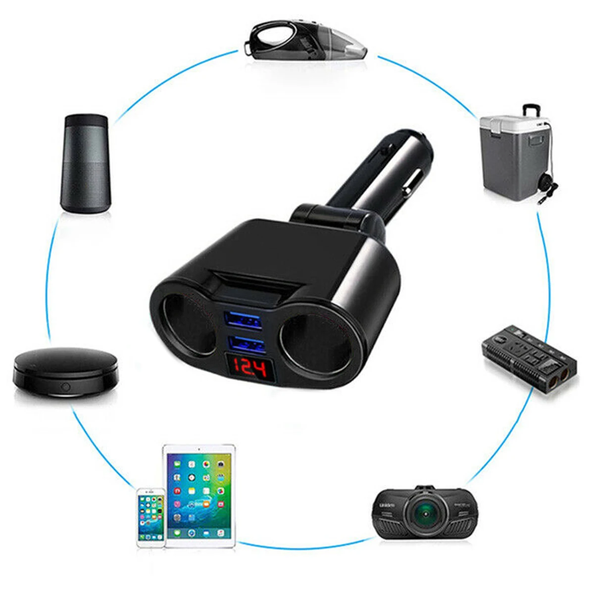 Автомобильное зарядное устройство SOONHUA с двумя USB-портами и разветвителем