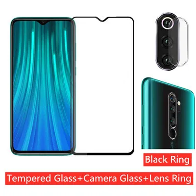 3-в-1 Камера протектор+ закаленное Стекло для Xiaomi Redmi Примечание 8 Pro Экран высокотемпературный ПУ, защитный задний футляр, Камера металлическое кольцо для Redmi-Note-8-Pro - Color: 3 in 1 Black