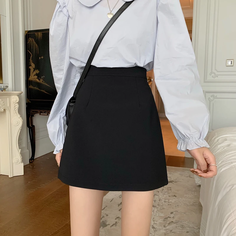 

Spring Women Skirt High Waist Mini Short A-Line Skirt Female Sweet Split skirt Black dress sexy skirt