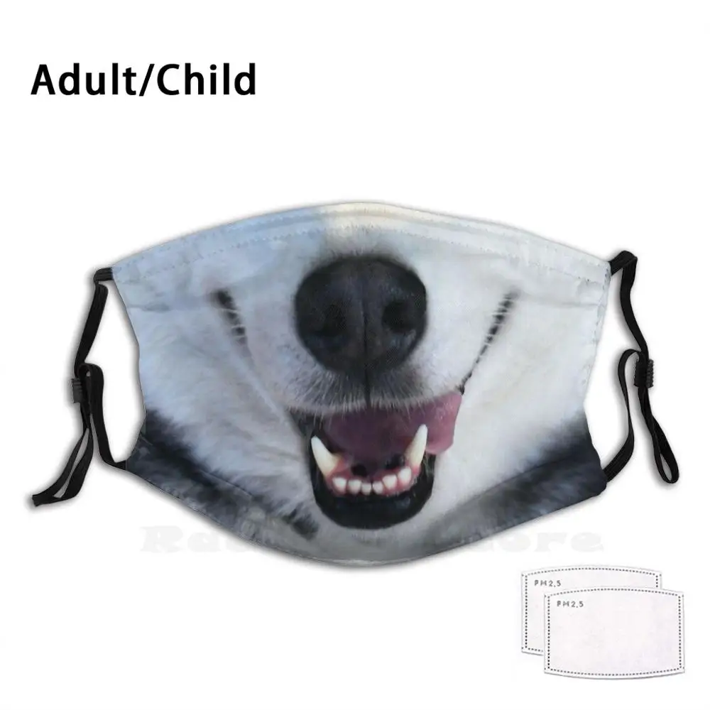 

Happy Husky Adult Kids Anti Dust Filter Diy Mask Dog Puppy Smile Teeth Tongue Black White Muzzle Nose Happy Face Funny Husky