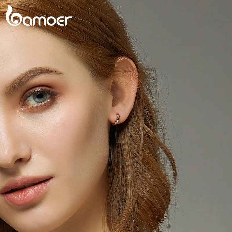 BAMOER 925 пробы серебряные серьги-кольца с сердцем для женщин, ювелирные изделия из стерлингового серебра, подарок на день Святого Валентина SCE445