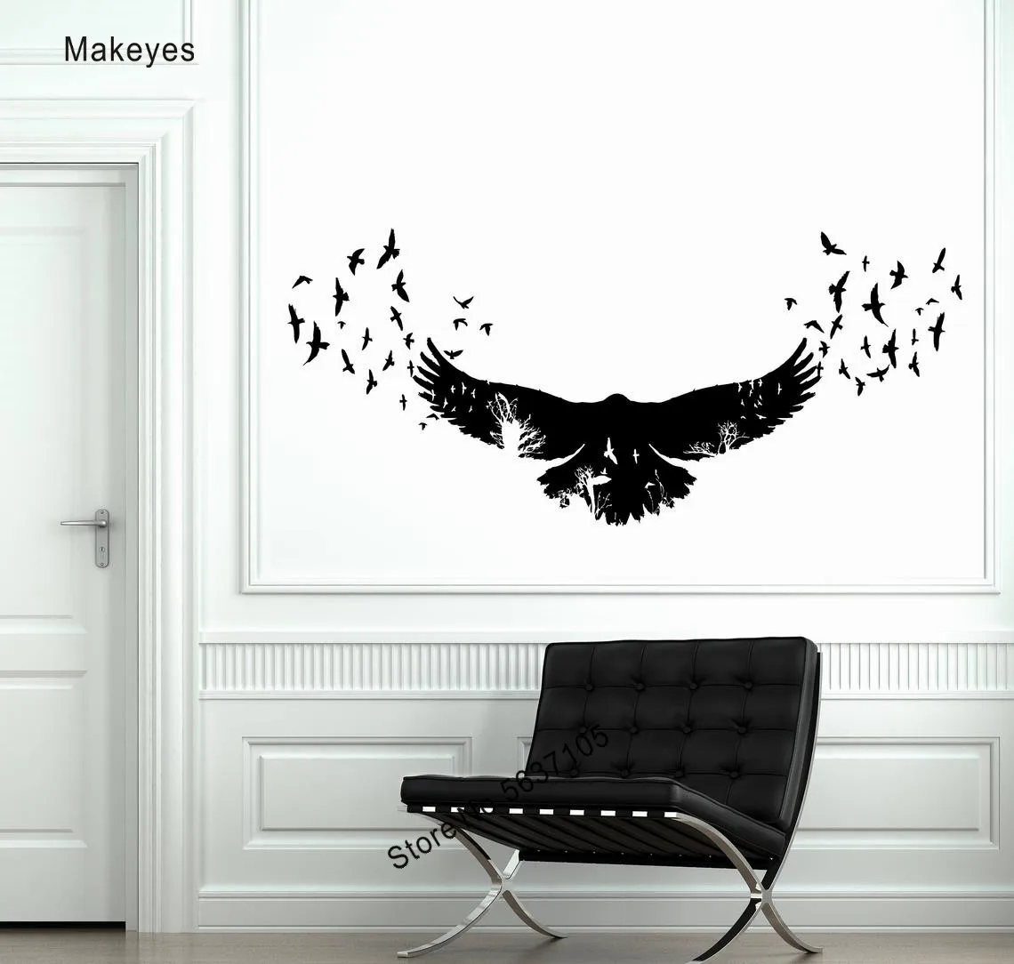 Makeyes Gothic Raven Wall Stickers Home Art Wall Decals Home Murals Animals Livingroom Wall Decal Flying Birds Wallpaper Q708