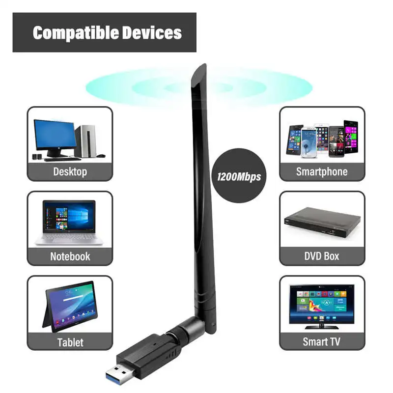 Usb 3 0 Wifi адаптер Ac 1200 Мбит/с 5G/2 4G двухдиапазонный ключ беспроводной сетевой с 5Dbi