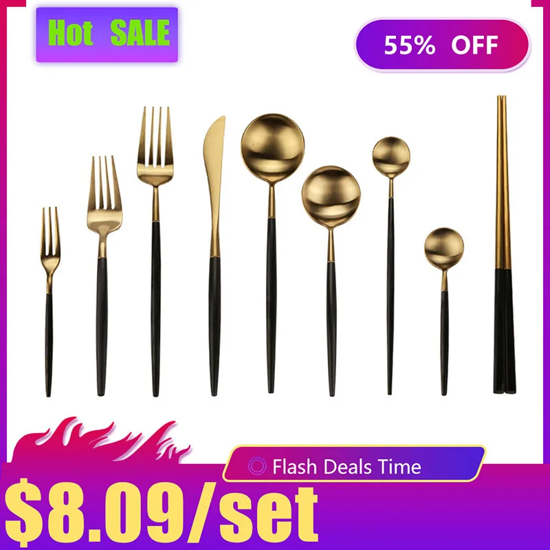 Золотой столовый набор из вилок Нержавеющая сталь столовая ложка Кухня