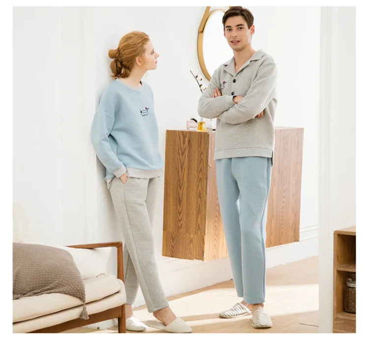 New 100% Cotton Couple Pajamas Suits Long Sleeves Warm 2 Pcs Pjs Set Men And Women's Home Wear Lounge Brand Pijamas | Мужская одежда