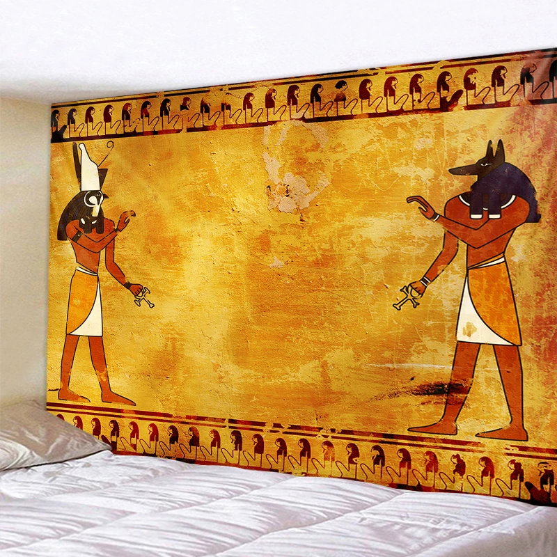 

Yellow Ancient Egyptian Tapestry Wall Hanging Old Culture Printing Hippie Travel Mattress Covering Fabric 200X150cm Large